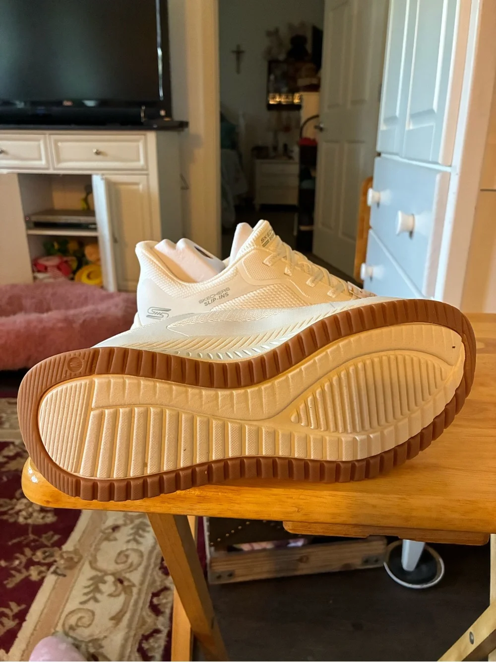 Skechers Women’s White Slip-Ins Sneakers with Brown Soles